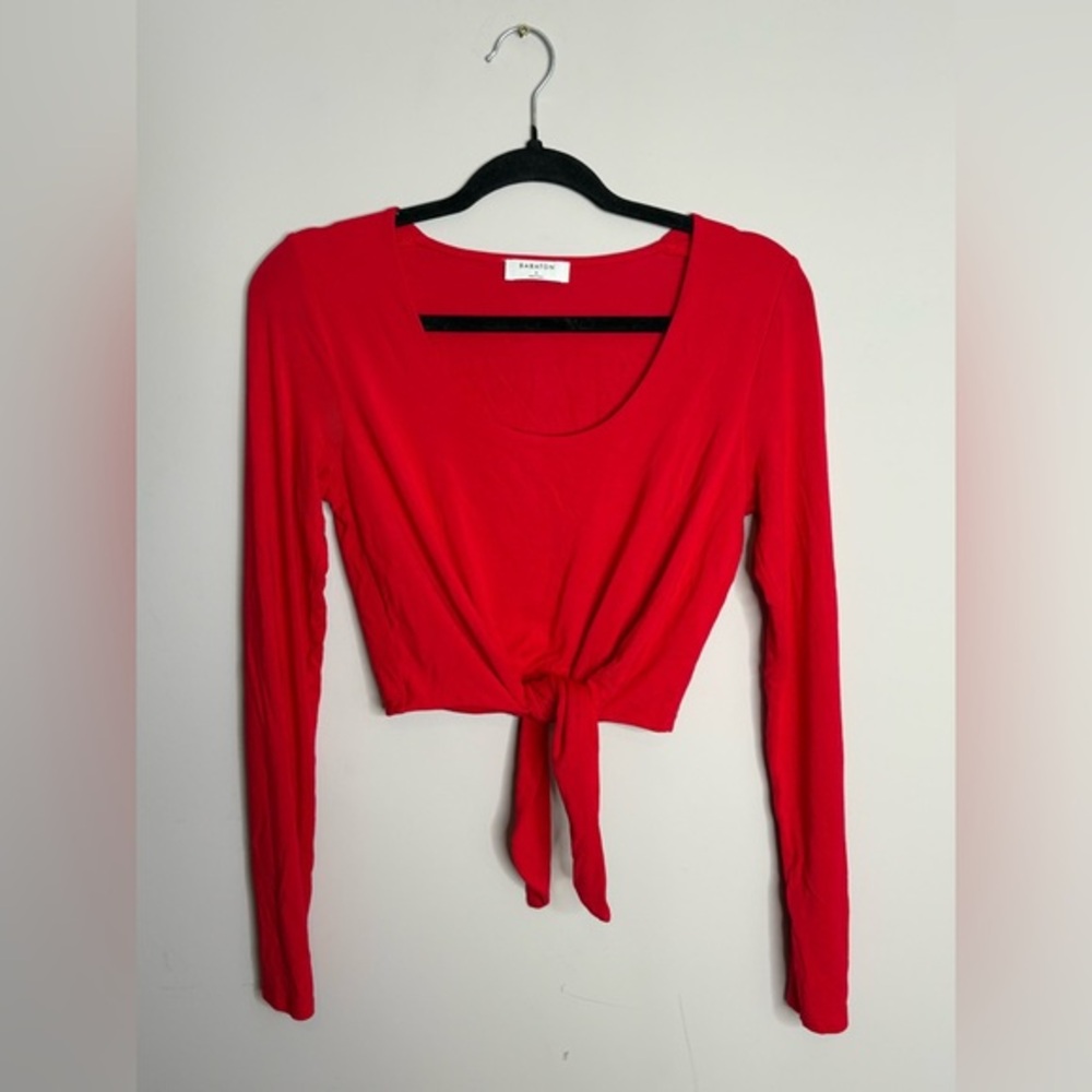 Babaton Red Tie-Front Long Sleeve Top